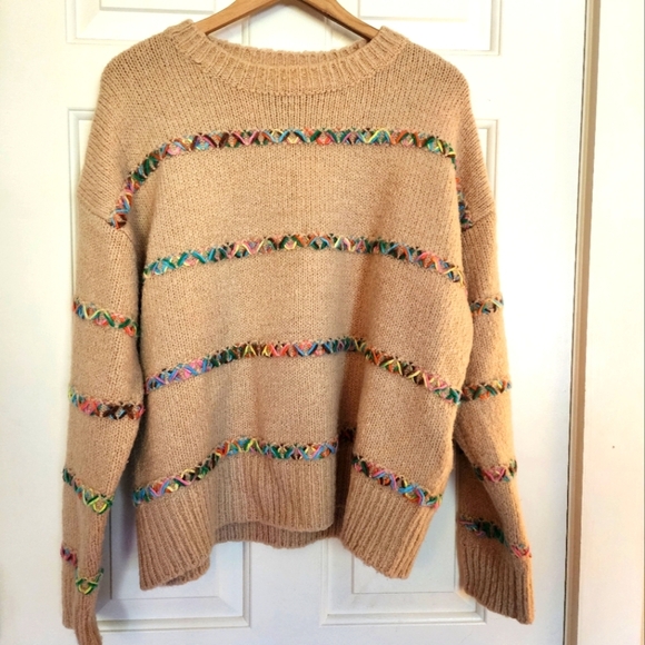 BiBi Sweaters - Bibi embroidered rainbow stitch sweater size xl cozy and soft fall